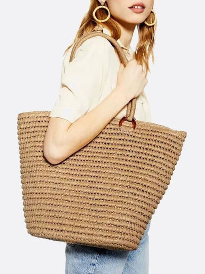 Sac à Main Grand Panier Paille pour Femme avec Bretelles