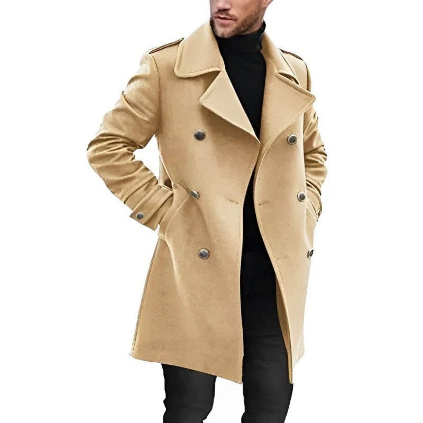 Manteau Imperméable Noir avec Poches et Capuche