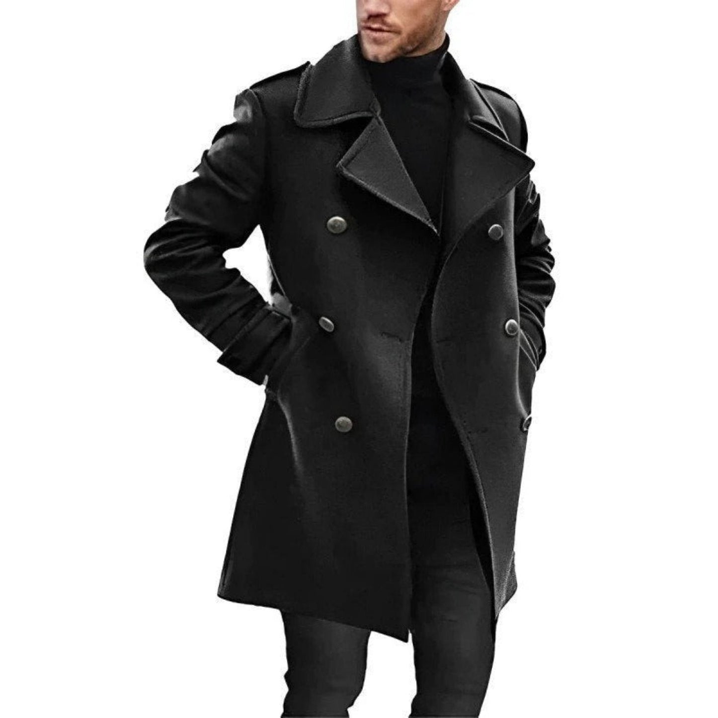 Manteau Imperméable Noir avec Poches et Capuche