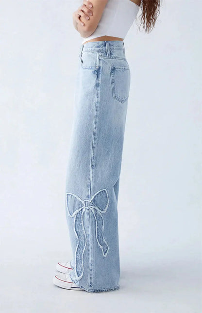 Jean Large Taille Décontracté avec Patches Cœur