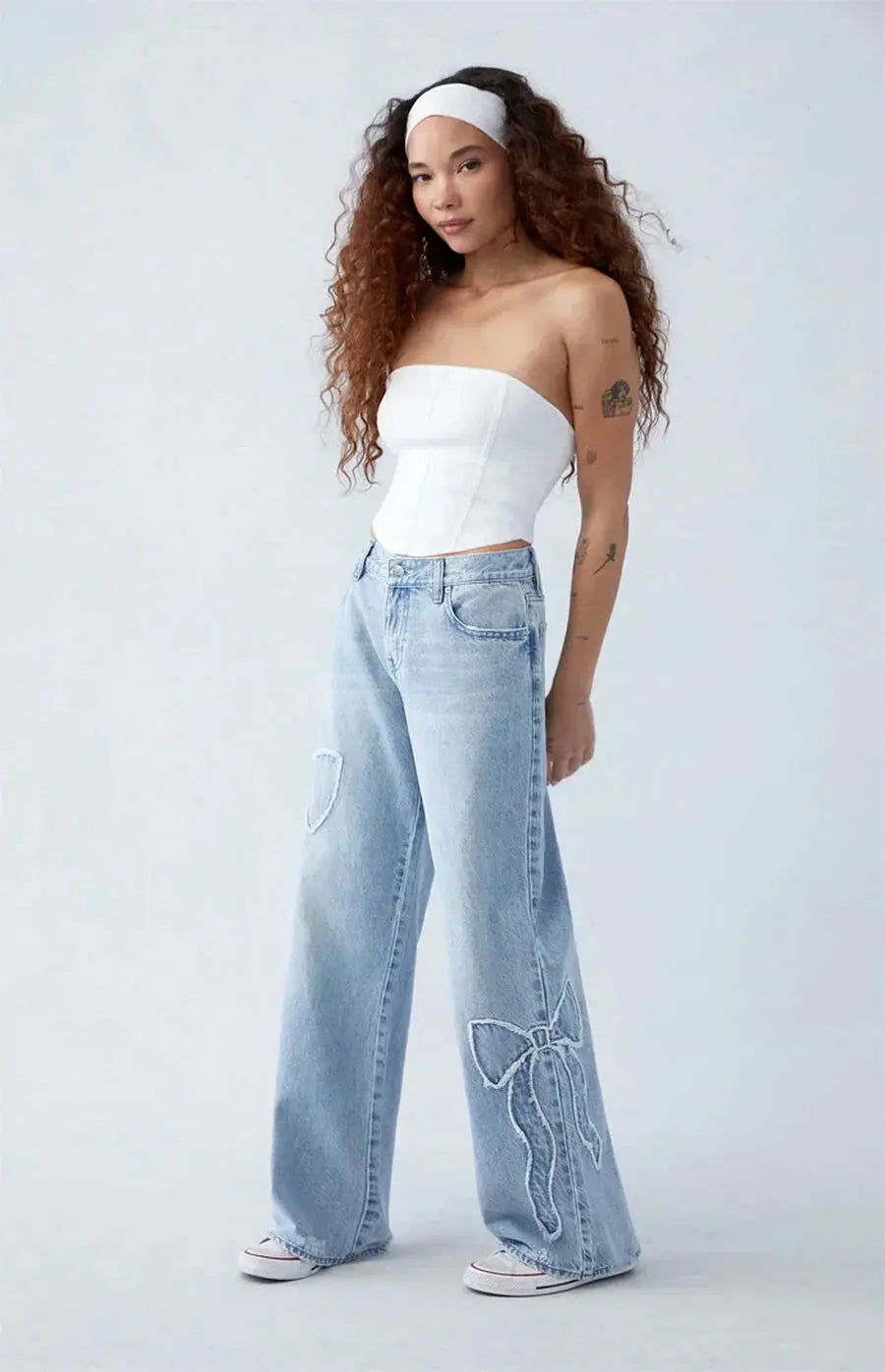 Jean Large Taille Décontracté avec Patches Cœur