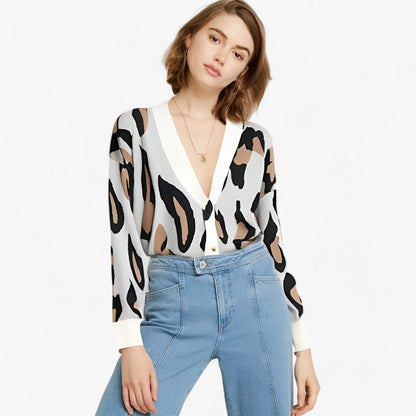Cardigan Femme Décontracté à Manches Longues Imprimé - PanierRoyale