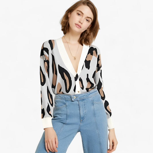 Cardigan Femme Décontracté à Manches Longues Imprimé - PanierRoyale