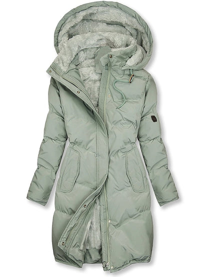 Manteau Long Hiver Capuche Fourrure Élégant Vert Foncé - PanierRoyale