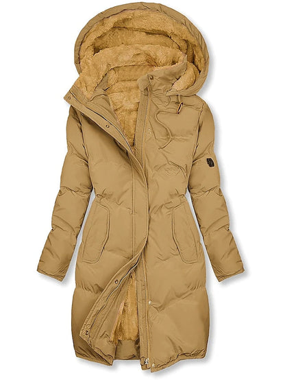 Manteau Long Hiver Capuche Fourrure Élégant Vert Foncé