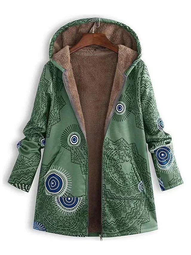 Manteau Femme Hiver Parka Doublée Capuche Imprimé Géométrique