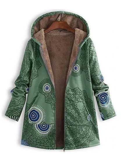 Manteau Femme Hiver Parka Doublée Capuche Imprimé Géométrique