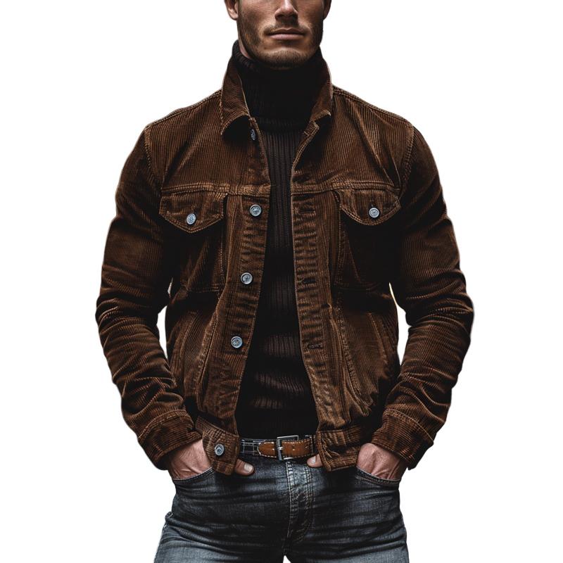 Veste Homme Velours Doux à Poches avec Col Montant - PanierRoyale