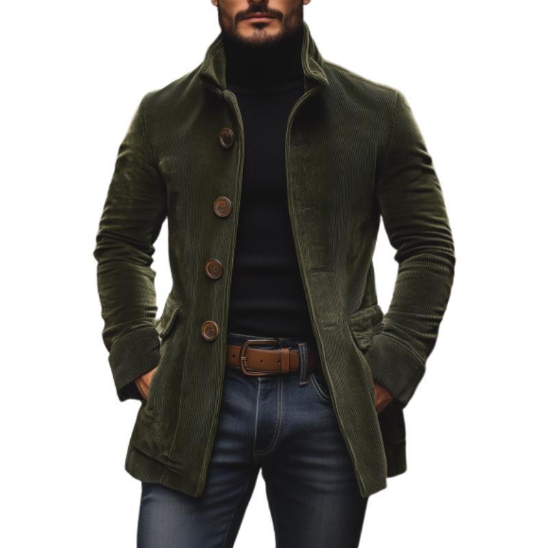 Manteau Homme Chic en Velours Noir avec Col Montant - PanierRoyale