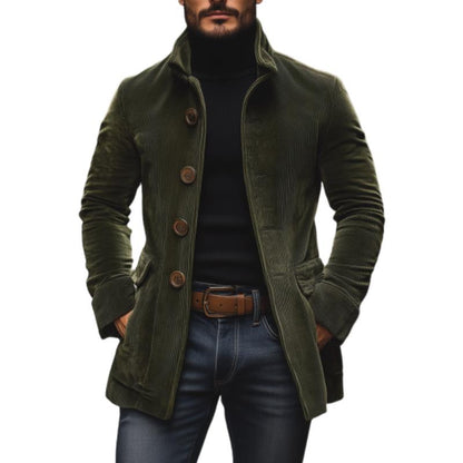 Manteau Homme Chic en Velours Noir avec Col Montant - PanierRoyale
