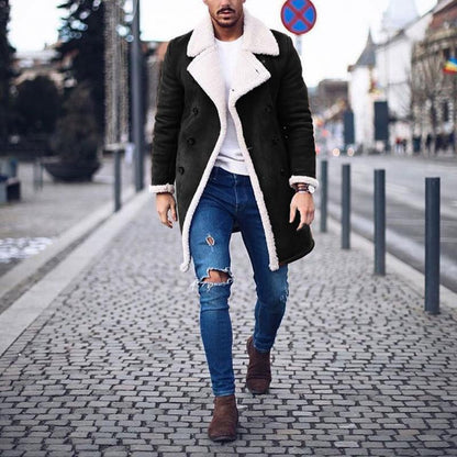 Manteau Homme Hiver Long Noir avec Ceinture Ajutable