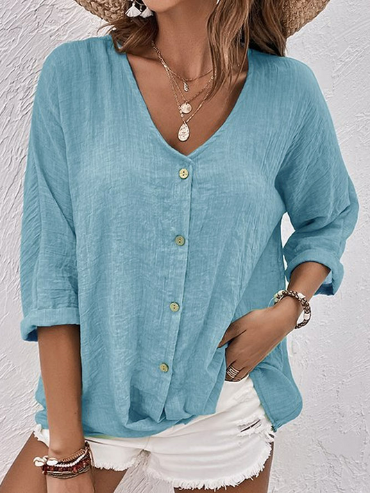 Blouse Femme en Lin Respirant Manches Longues - PanierRoyale