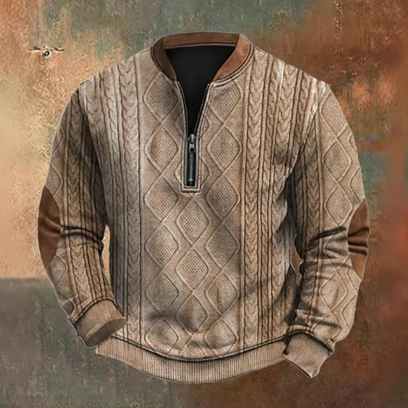 Pull Zippé Câblé Chaud et Élégant pour Hiver