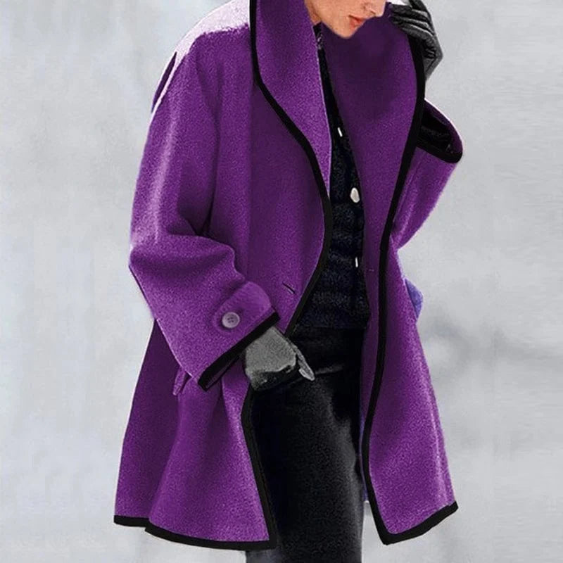 Manteau Femme Blanc Crème Élégant à Boutons de Contraste