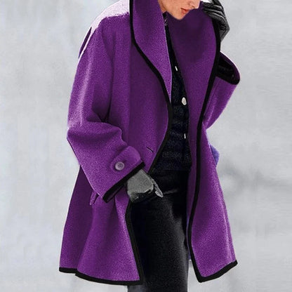 Manteau Femme Blanc Crème Élégant à Boutons de Contraste