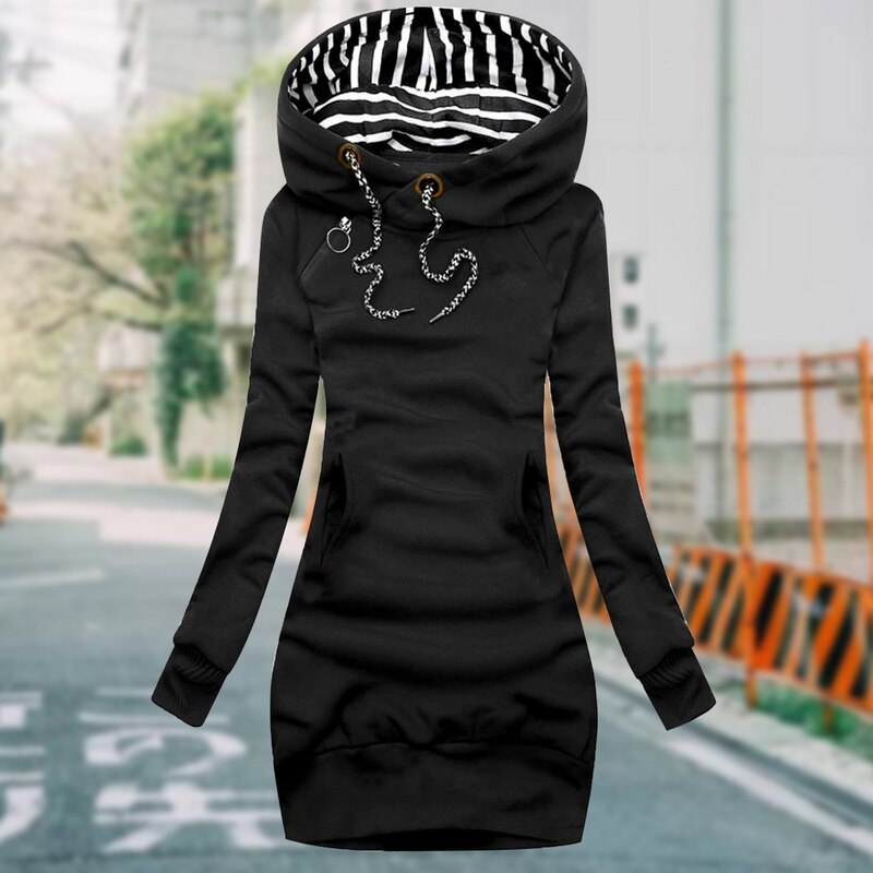 Robe Capuche Femme Manches Longues Élégante