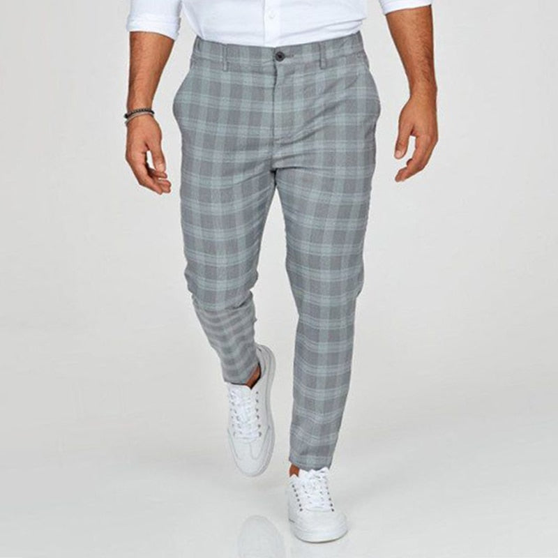 Pantalon Homme Slim Fit Carreaux Élégant