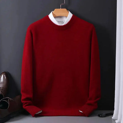 Pull Homme Col Rond en Laine Mélangée Bleu Marine Chaud et Doux