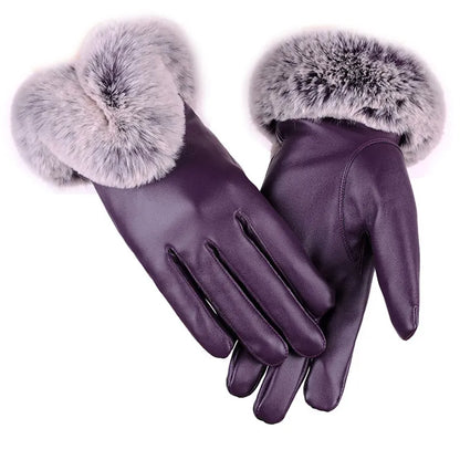 Gants Femmes Hiver Chauds en Fake Fur avec Pompons