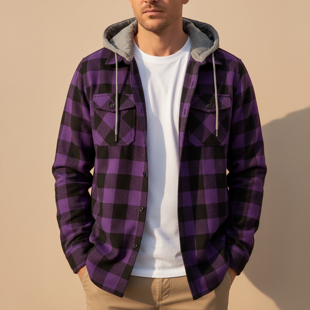 Chemise Veste Homme Coton Coupe Casual avec Capuche