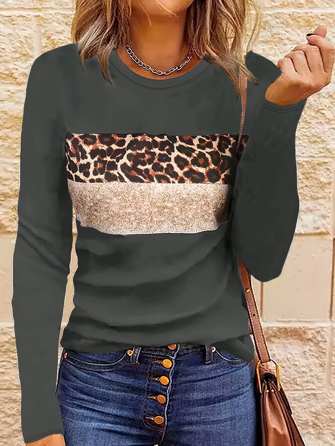 Pull Femme Imprimé Léopard Chic à Manches Longues