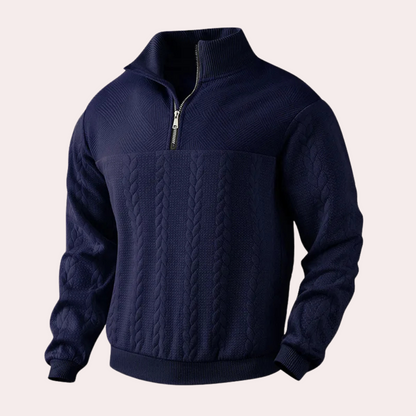Pull Homme Col Zippé Tricot Chaud et Confortable