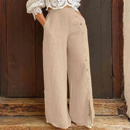 Pantalon Femme Chic avec Boutons Décoratifs