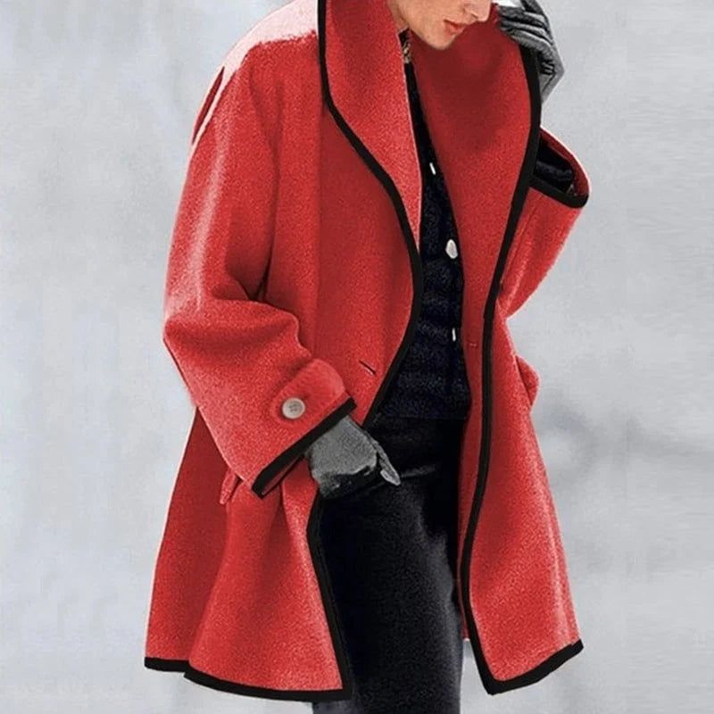 Manteau Femme Blanc Crème Élégant à Boutons de Contraste