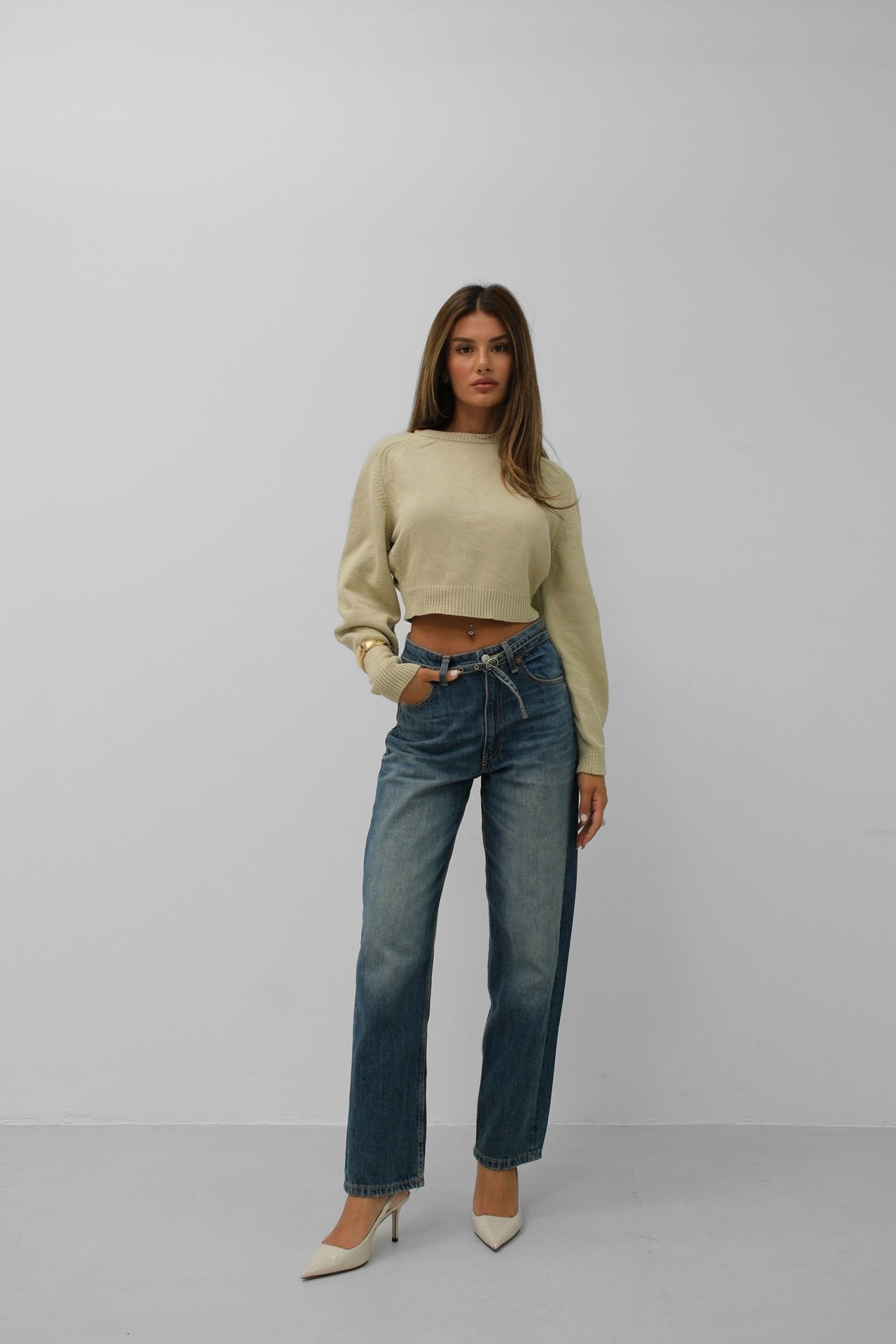 Pull Femme Beige Col Rond Manches Raglan - BerlinGlamour