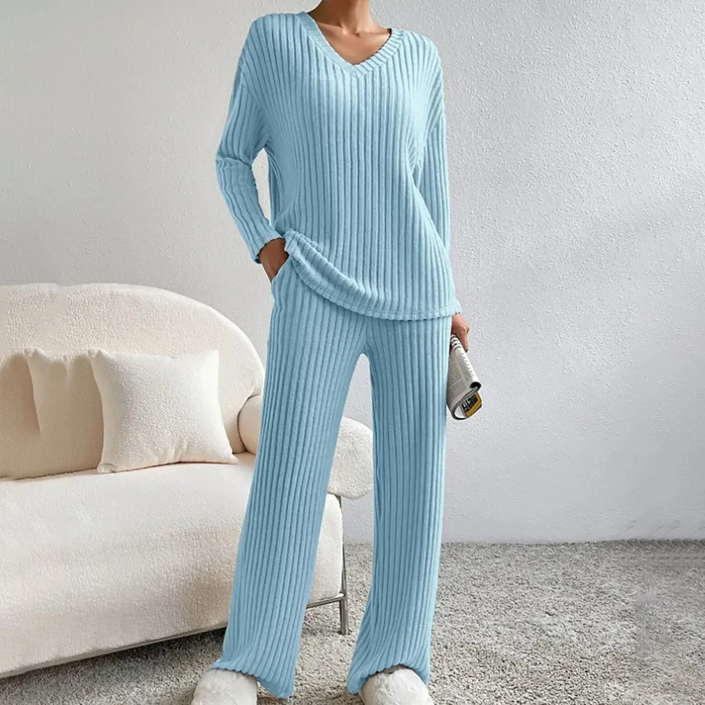Pyjama Femme Hiver Chaud Manches Longues Col Rond