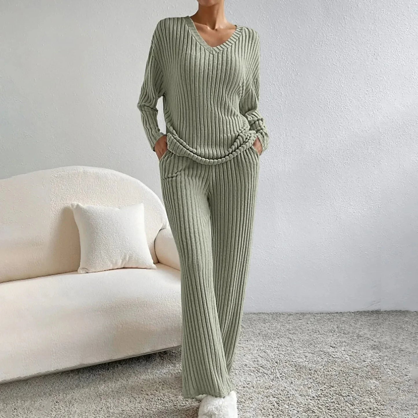 Pyjama Femme Hiver Chaud Manches Longues Col Rond