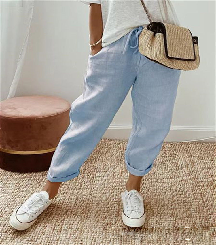 Pantalon femme léger à carreaux décontracté