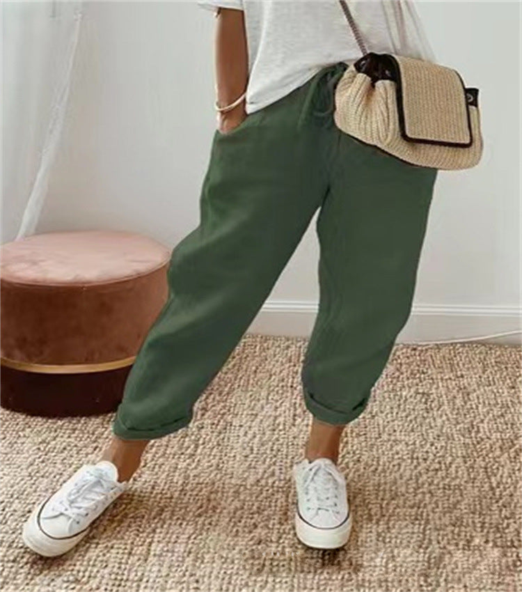 Pantalon femme léger à carreaux décontracté