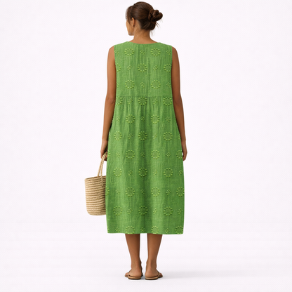 Robe midi Femme Coton Viscose Brodée Sans Manches
