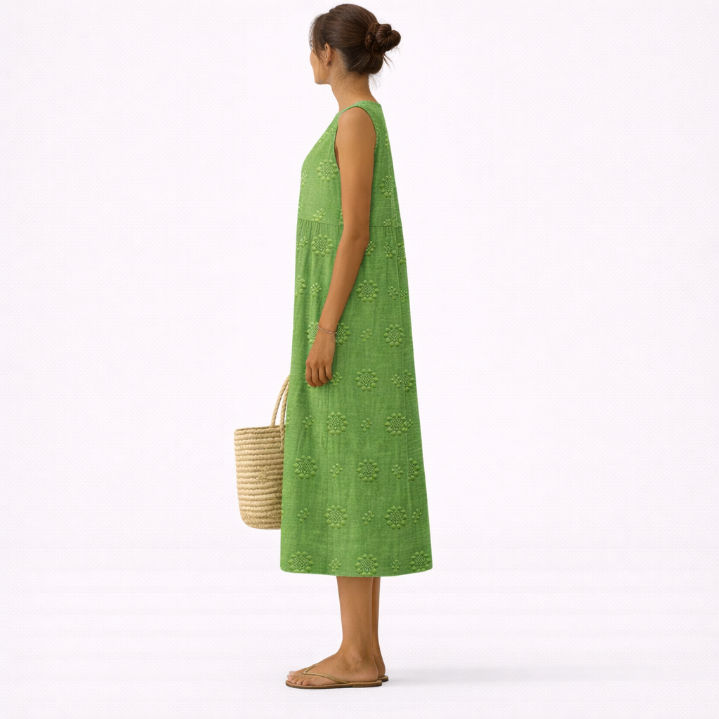 Robe midi Femme Coton Viscose Brodée Sans Manches