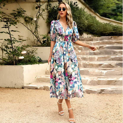Robe de Soirée Élégante Longue Manches avec Col en V