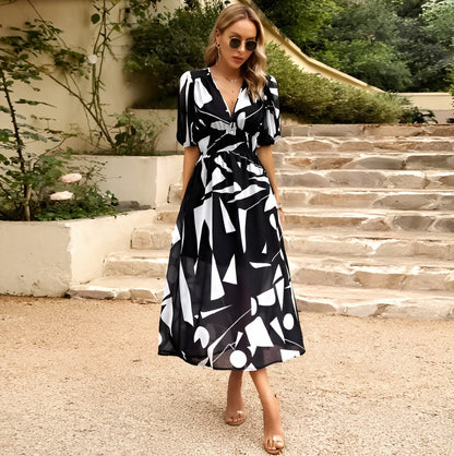 Robe de Soirée Élégante Longue Manches avec Col en V