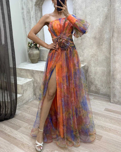 Robe Épaule Décolletée imprimé Fleurs Féminine