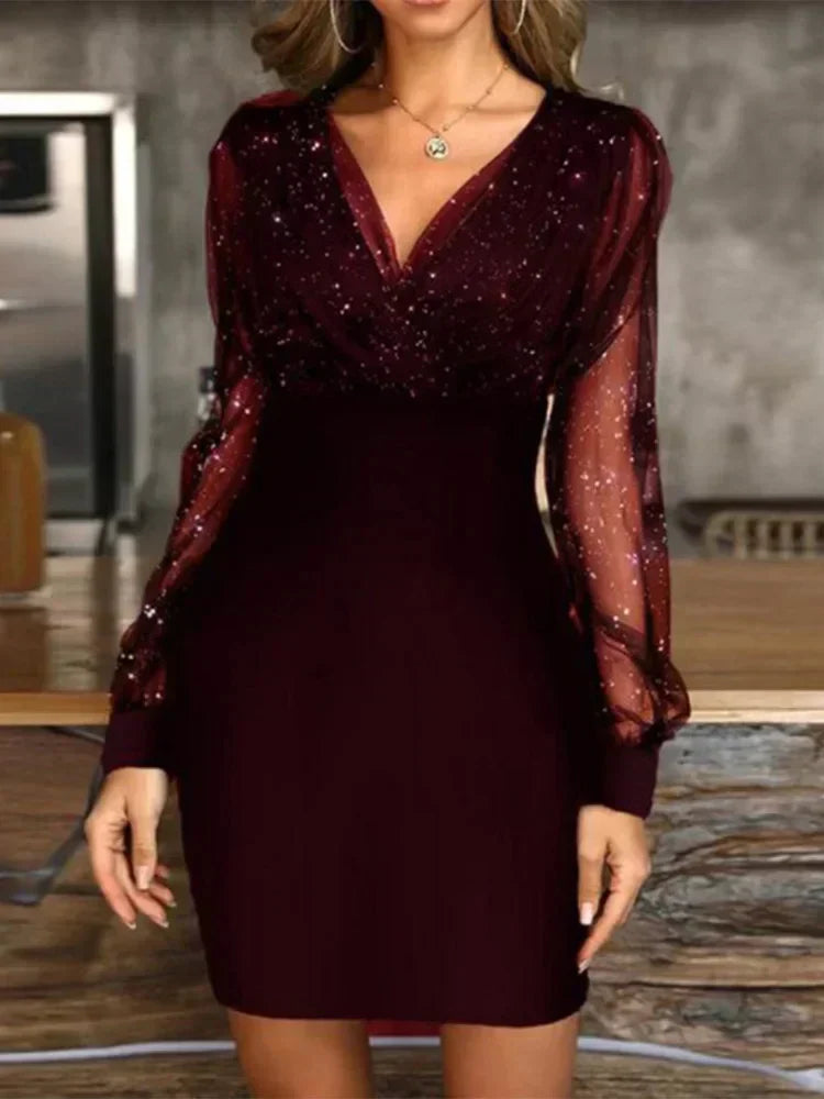 Robe Femme Longue Col en V Élégante pour Soirée