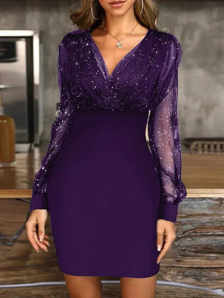 Robe Femme Longue Col en V Élégante pour Soirée