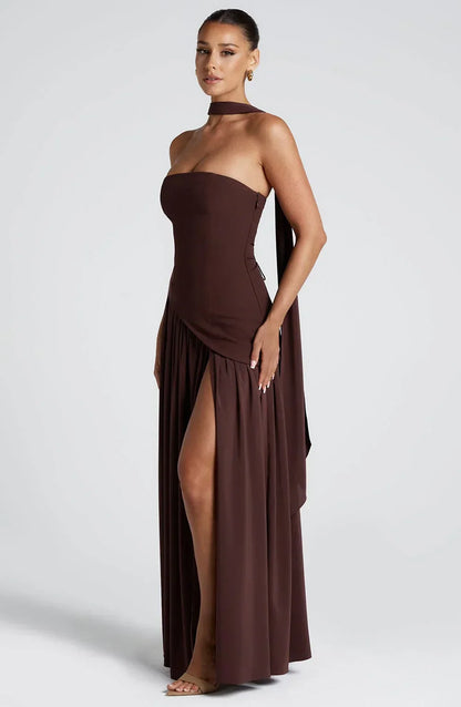 Robe Longue Femme Bustier Corset Fente Haute