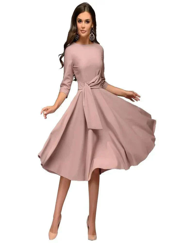 Robe Midi Chic avec Nœud pour Femme, Idéale Tous Les Jours - PanierRoyale