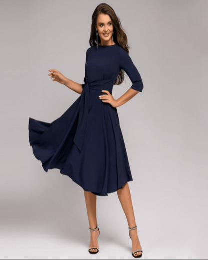 Robe Midi Chic avec Nœud pour Femme, Idéale Tous Les Jours