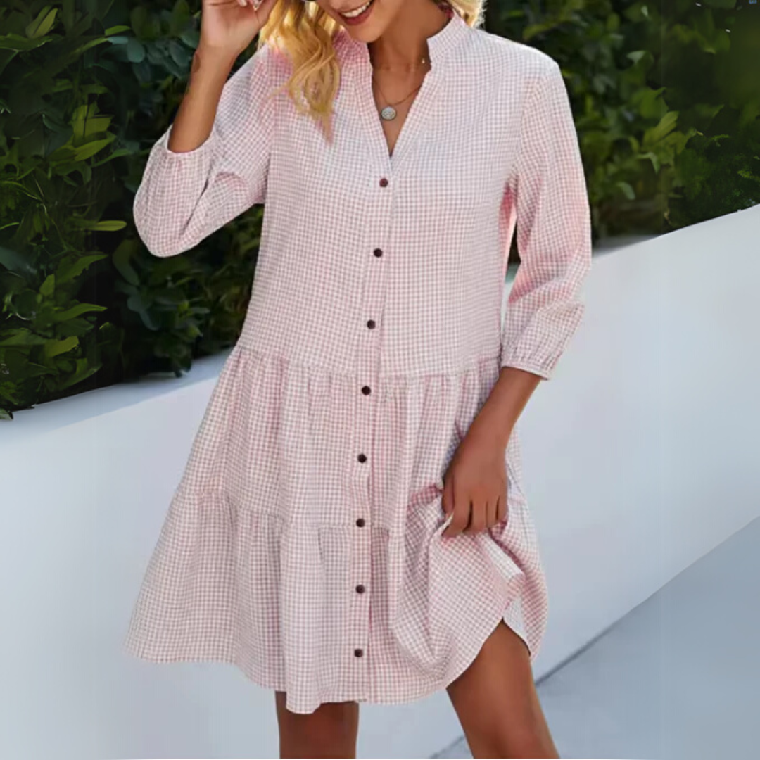 Robe courte Femme Fluide Col en V Manches Boutonnées Style Décontracté