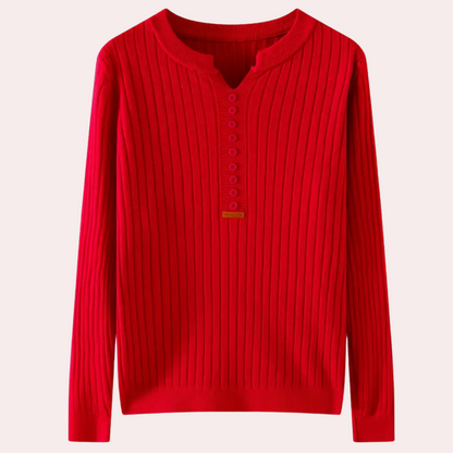 Pull Femme Col V Boutons Élégant