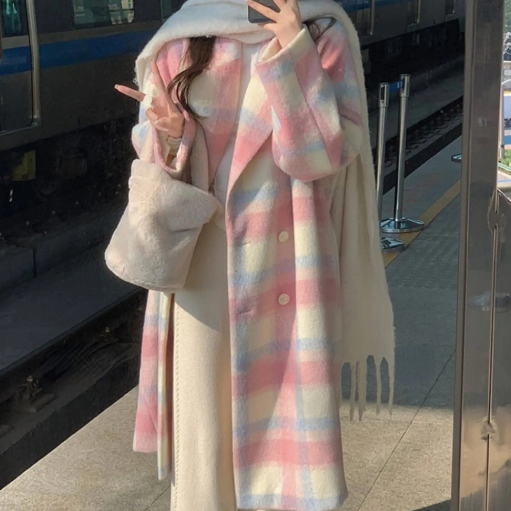 Manteau Long Élegant à Carreaux