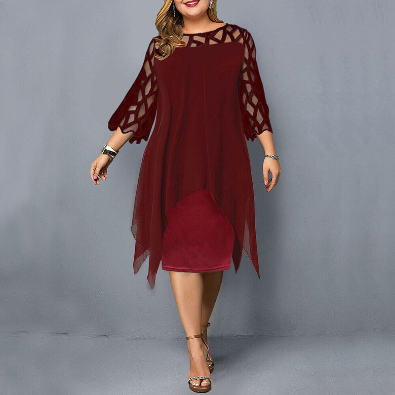 Robe Femme Élégante Mi-Longue à Manches Bouffantes