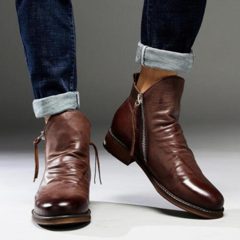 Bottes Cuir Homme Marron Chaussures Éclair Rapide - PanierRoyale