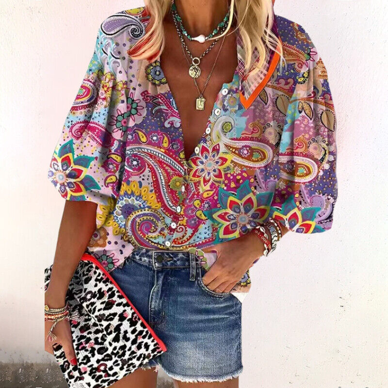 Blouse Femme Été Floral Manches Courtes Décontractée