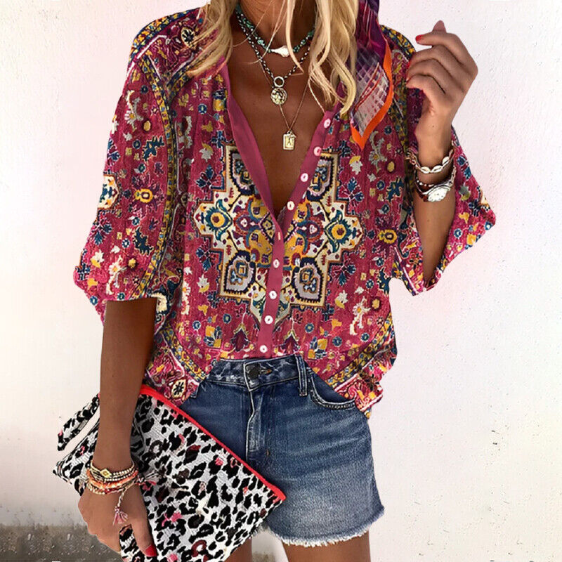 Blouse Femme Été Floral Manches Courtes Décontractée